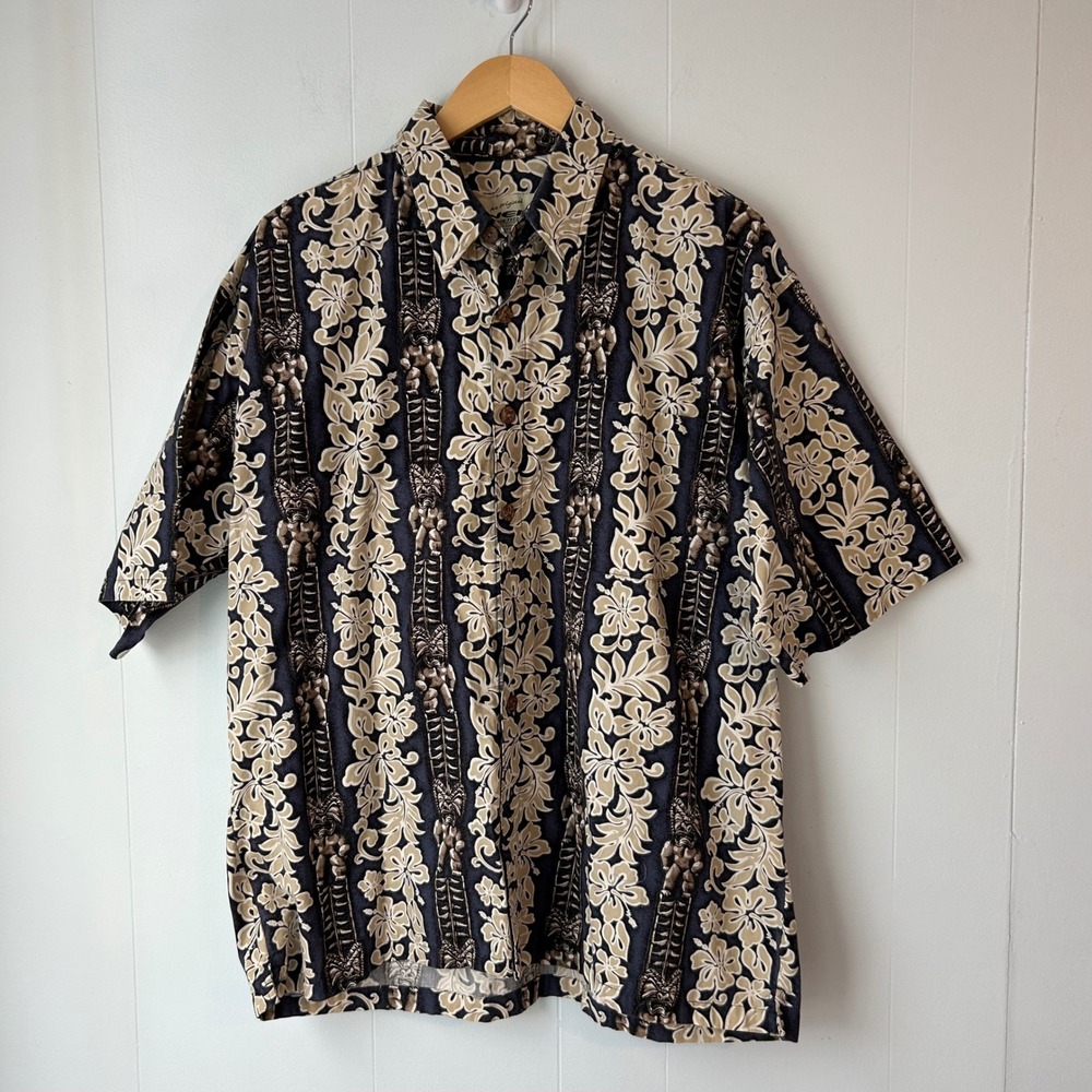 O'Neill Mens XL Hawaiian Shirt Tiki Floral Print Short Sleeve Button Down‎